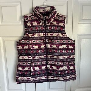 Lands' End Vest Youth L 14-16 Purple Fair Isle Down Puffer Quilted Zip Nordic